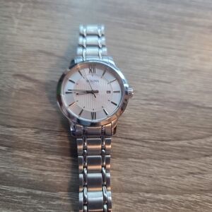Bulova Silver Stainless Steel Watch with White Dial
